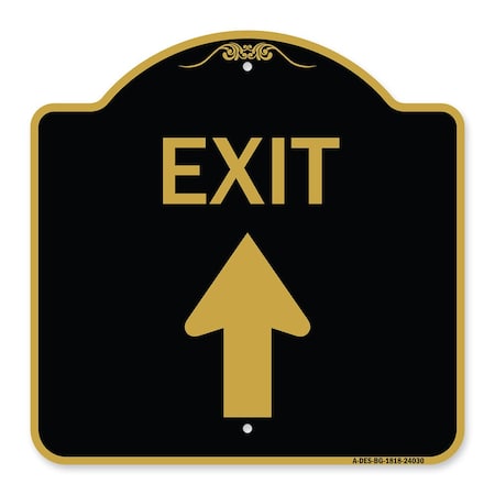 Designer Series Exit Exit With Up Arrow, Black & Gold Aluminum Architectural Sign
